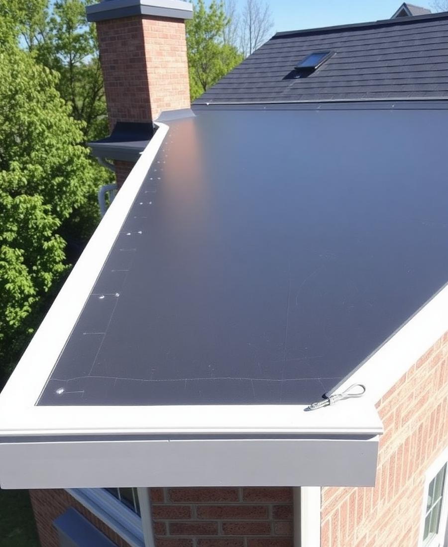 Low-slope membrane roofing on a residential addition